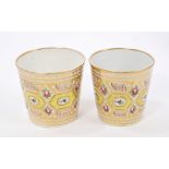 Pair unusual Coalport Church Gresley pattern beakers with painted segmented panels, 7.