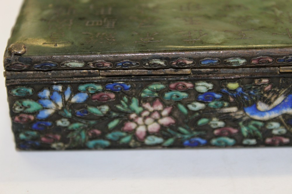 Late 19th century Chinese plated metal and enamel rectangular box with cloisonné-style phoenix, - Image 9 of 14