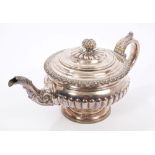 George IV Scottish silver teapot of compressed baluster form, with half fluted decoration,