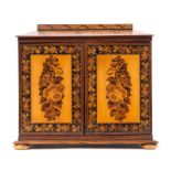 Rare 19th century Tunbridge ware jewellery cabinet with caddy moulded top centred by castle reserve,