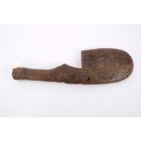 Old Maori Wahaika Tiki wooden war club of conventional rounded form,