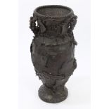 Japanese Meiji period bronze vase of slightly swollen baluster form,