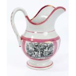 Victorian pink lustre wash jug printed with 'The Sailor's Farewell',