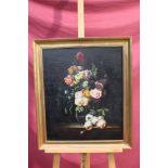 Dutch School oil on canvas - still life of summer flowers, in gilt frame,