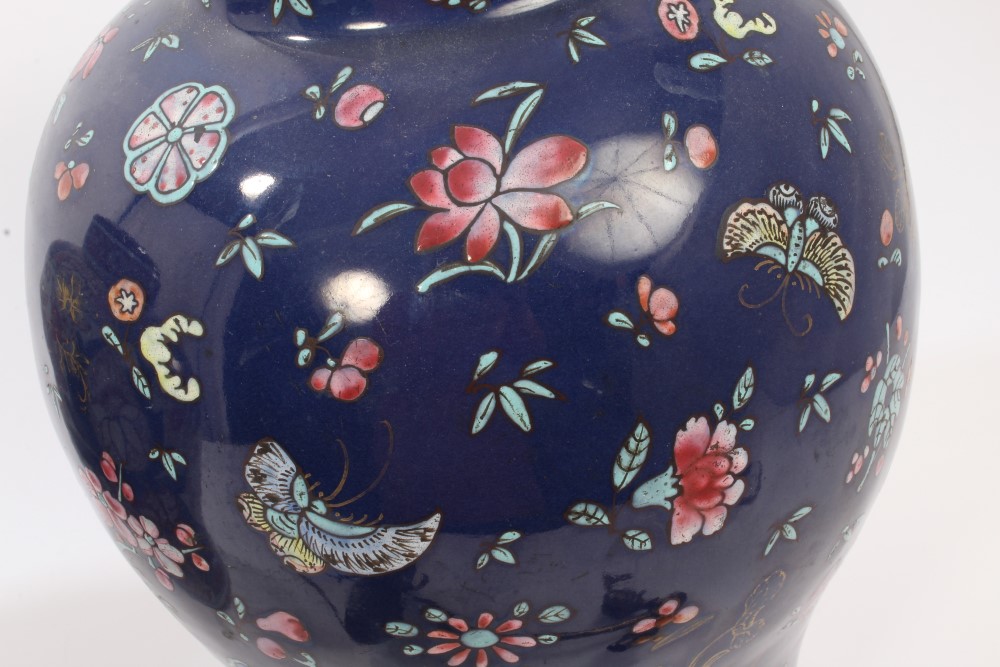 Late 19th / early 20th century Chinese export baluster-shaped vase with enamel butterfly and floral - Image 4 of 8