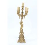 Late 19th century French gilt metal five-branch candelabrum,