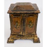 Good quality early Victorian papier mâché table cabinet housing a fine collection of pietra dura