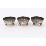 Set of three Victorian silver salts of circular form,