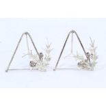 Pair Victorian Scottish silver menu holders in the form of thistles,