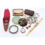 Collection of vertu items - including Japanese ivory paper knife, faux shagreen compact,