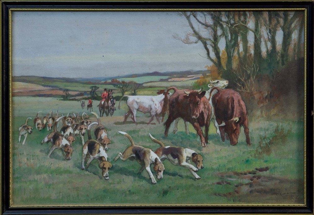 Thomas Ivester Lloyd (1873 - 1942), trio of watercolour and gouache hunting scenes, two signed, - Image 3 of 3