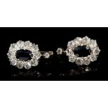 Pair sapphire and diamond cluster ear clips,