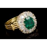 Victorian-style emerald and diamond cluster ring,