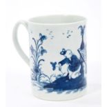 18th century Worcester blue and white Gardener pattern mug, circa 1760,