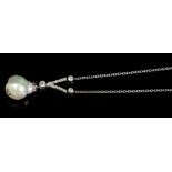 Natural pearl and diamond pendant necklace with a natural saltwater pearl measuring 15.1mm x 12.