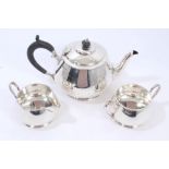 1930s three piece silver tea set - comprising teapot of tapering form,