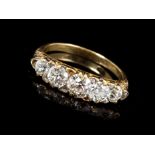 Late Victorian diamond five stone ring with five graduated old cut diamonds in claw setting with