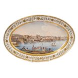 Early 19th century Naples porcelain oval dish finely painted with a view of Naples port,