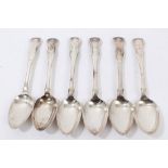 Collection of six Georgian and Victorian silver single struck Kings pattern dessert spoons with