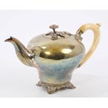 Late William IV silver teapot of inverted baluster form,