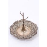 Edwardian silver ring tree on a dished base with raised scroll and foliate decoration (Birmingham