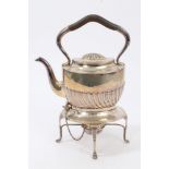 Victorian silver spirit kettle of half fluted form, with fruitwood handle,