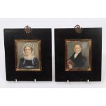 Pair early 19th century English School miniature on ivory portraits of a brother and sister,