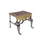 Good quality steel and brass footman with arabesque top, on projecting bracket supports,