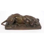 Oscar Waldmann (1856 - 1937): Good bronze sculpture of a tiger and a serpent,
