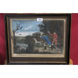 18th century hand-coloured mezzotint by Thomas Burford after James Seymour - Snipe Shooting,