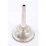 18th century unmarked silver funnel of small proportions,