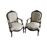 Pair of Victorian rosewood open armchairs,