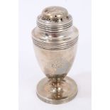 Victorian silver pepper pot of urn form, with bands of reeded decoration,