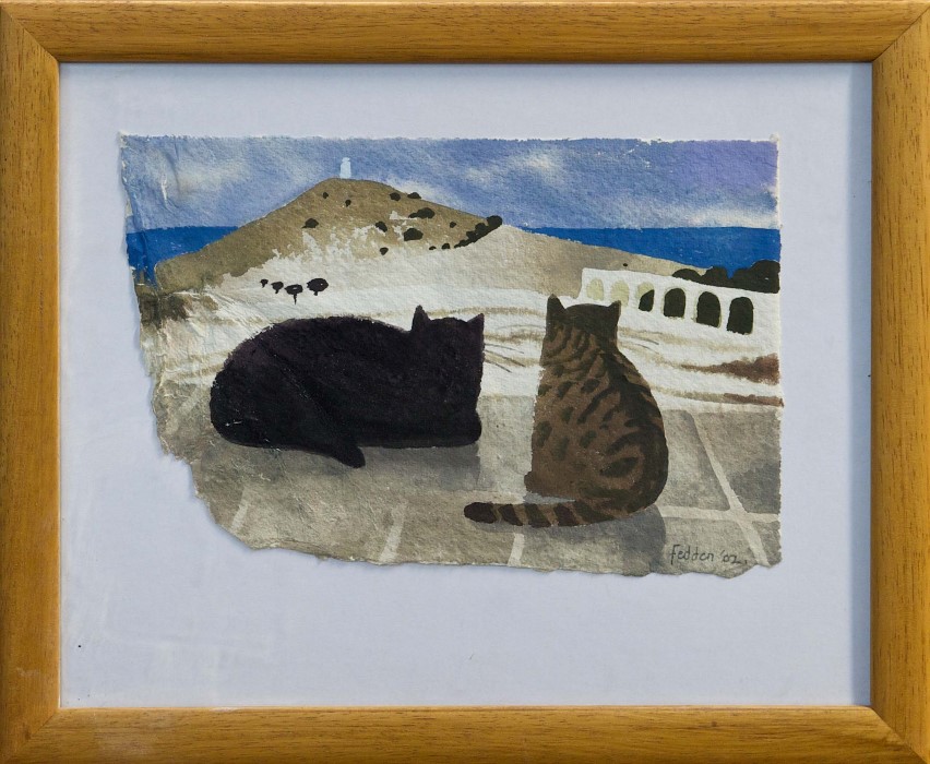 *Mary Fedden (1915 - 2012), watercolour - Cats in Gozo, signed and dated '02, label verso,