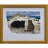 *Mary Fedden (1915 - 2012), watercolour - Cats in Gozo, signed and dated '02, label verso,