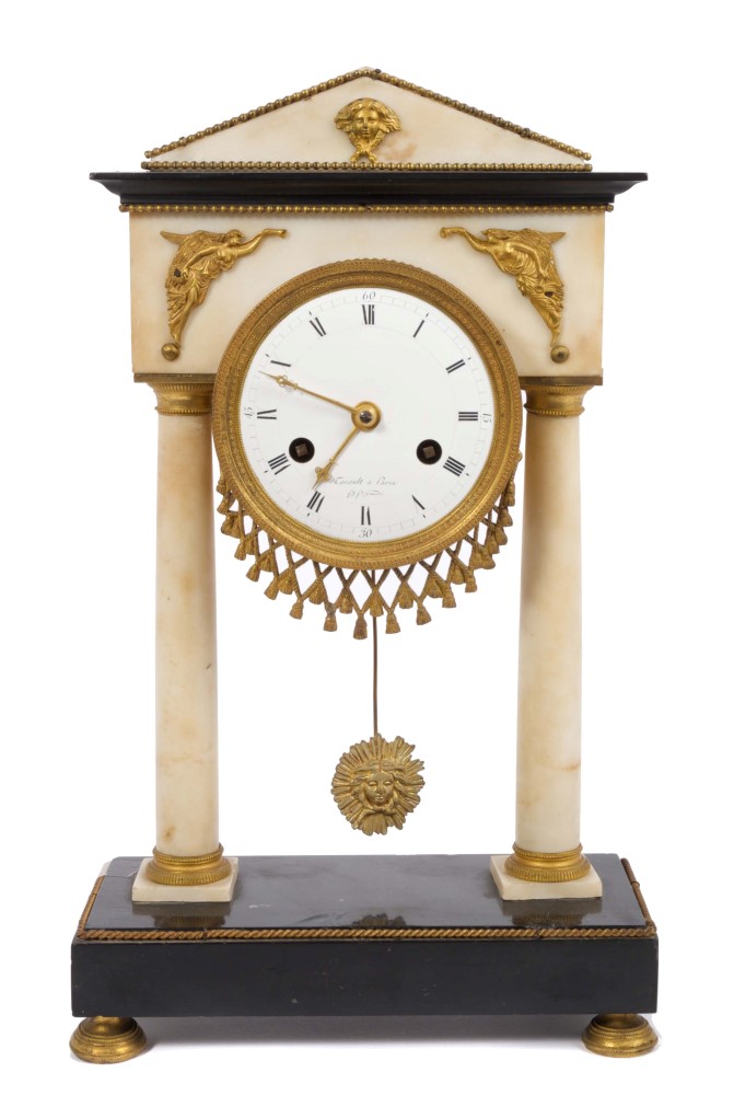 19th century portico clock with French eight day movement,