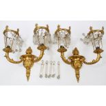 Pair good quality early 20th century ormolu wall sconces fitted for electricity - each with twin