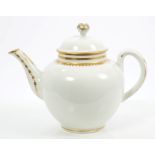 18th century Worcester large globular teapot and domed cover, with loop handle and flower knop,
