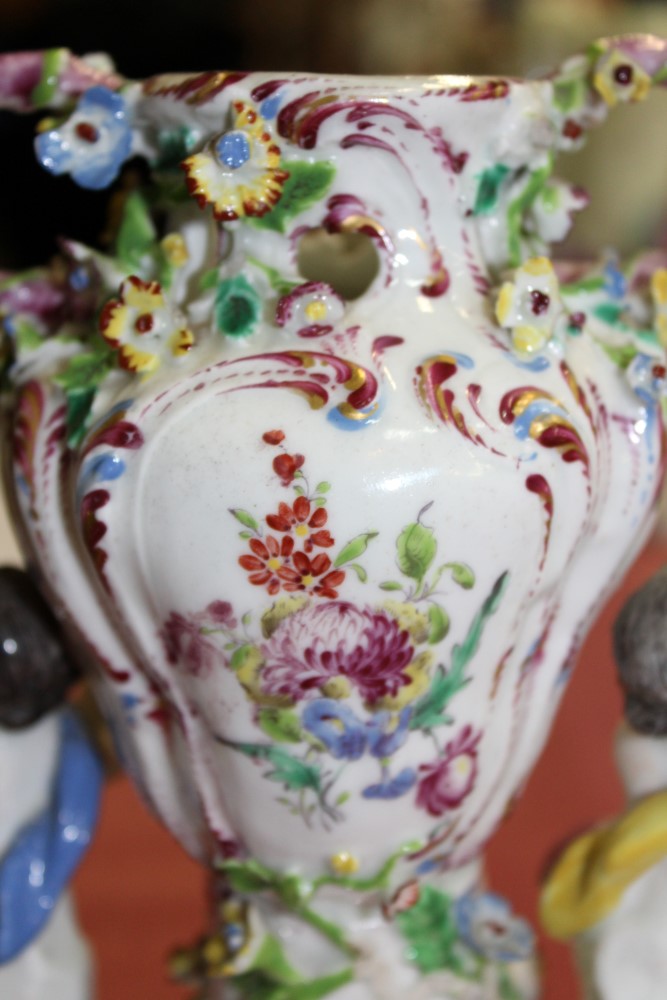 Scarce 18th century Bow polychrome porcelain vase with three musical putti mounts - the vase with - Image 8 of 11