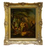 After Francois Boucher (1703 - 1770), oil on tin panel - La Bonne Aventure, label verso,