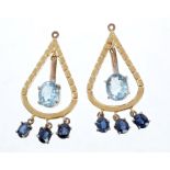 Pair aquamarine and blue sapphire pendants / earrings,