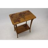 French Art Nouveau two tier marquetry side table in the manner of Gallé,