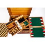 19th century Continental walnut and metal strapwork mounted games compendium,
