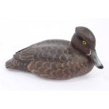Mike Wood, contemporary carved and painted wooden model of a Tufted Duck,