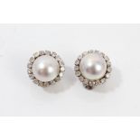 Pair Mabe pearl and diamond ear clips,