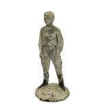 Antique composition garden statue depicting a jockey, on circular plinth,