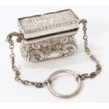Unusual Victorian silver castle-top vinaigrette in the form of a purse,