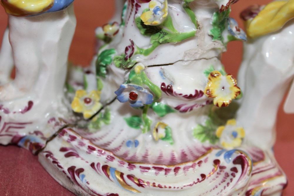 Scarce 18th century Bow polychrome porcelain vase with three musical putti mounts - the vase with - Image 7 of 11