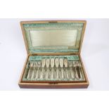Set of twelve pairs Edwardian silver plated fish eaters with bright cut decoration, stamped - A.