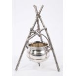 Unusual Victorian silver plated novelty dish in the form of a cauldron,